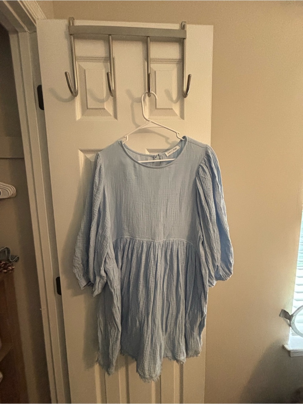 Vestique Blue Gauze Balloon Sleeve Dress